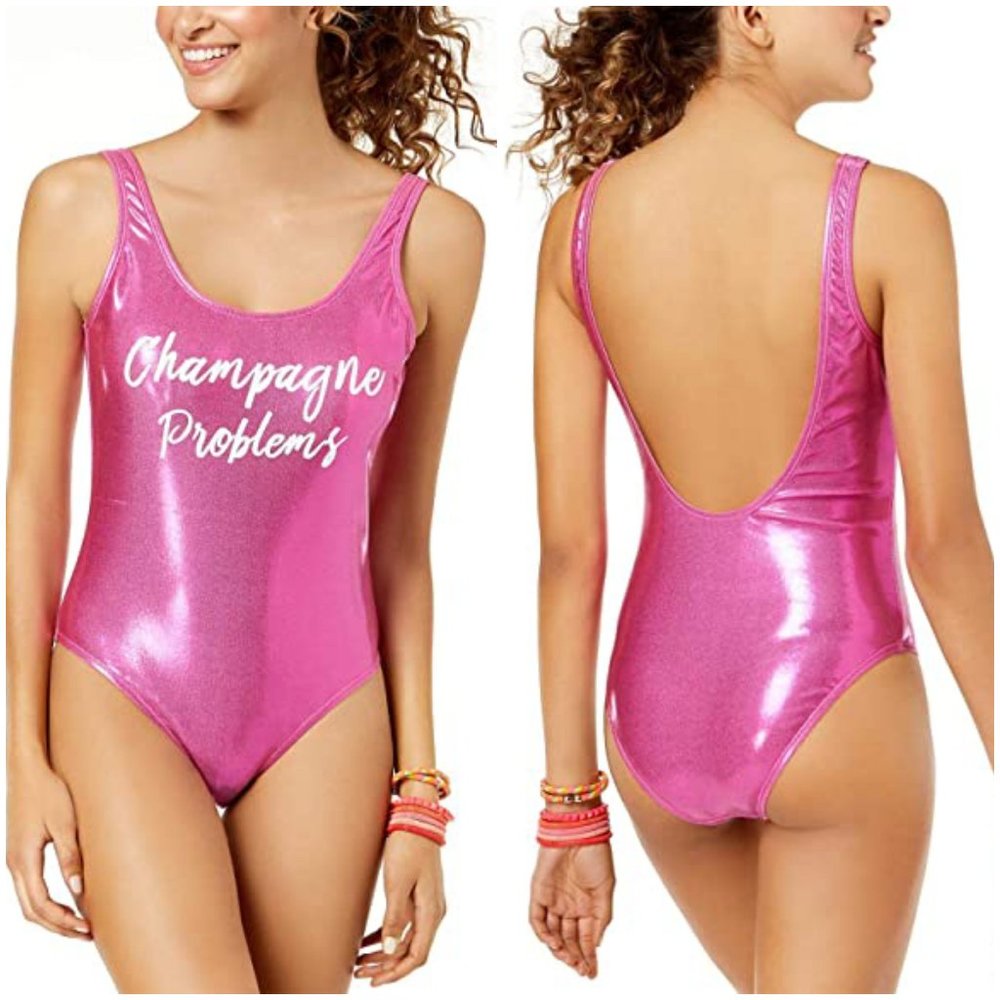 NWT Metallic Pink Champagne Problems Swimsuit, XS